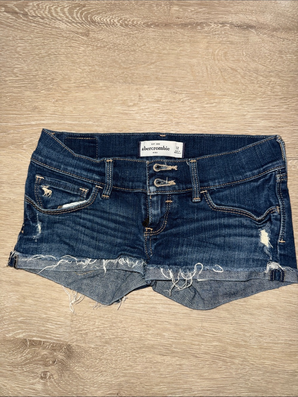 Abercrombie & Fitch Dark Blue Distressed Denim Cutoff Shorts